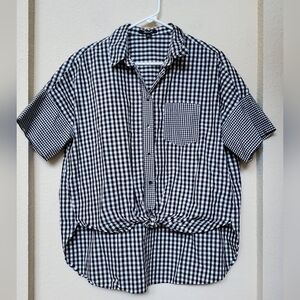 Madewell Checkered Button Down Tie Front  Shirt.  Size Medium